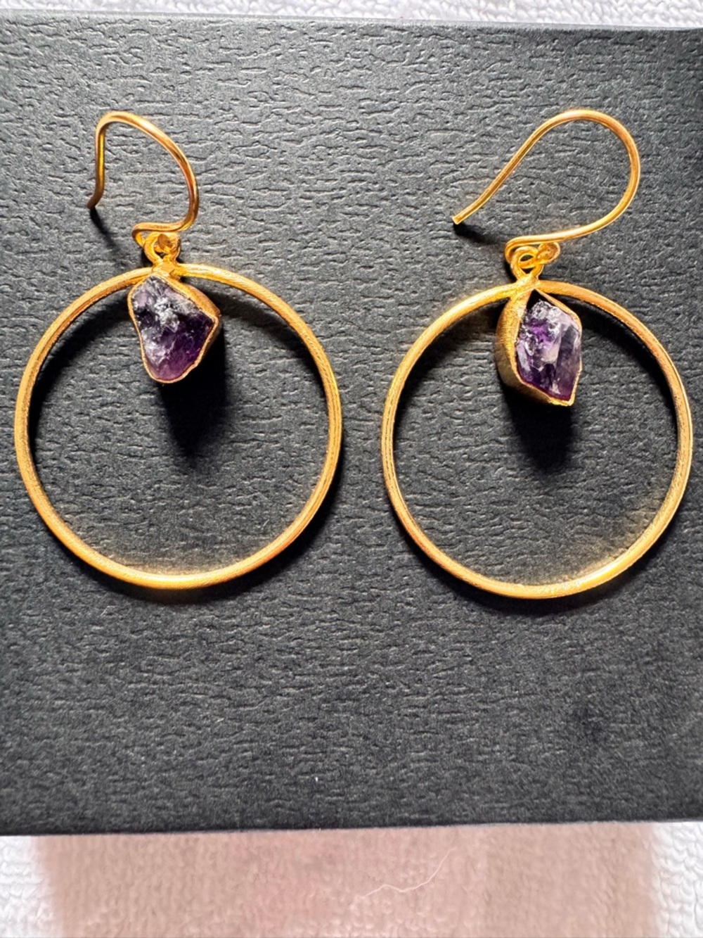Gold Hoop Earrings with Amethyst Stone - Women Jewelry